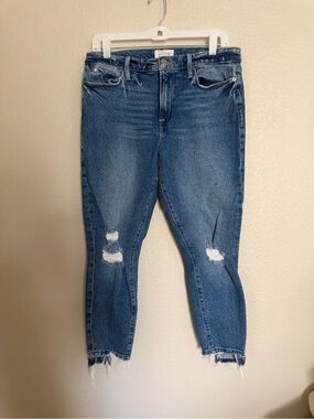 Frame Denim Distressed Mid-Blue Ankle Jeans